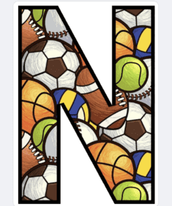 La palabra "JUNIO" está escrita en letras grandes y en negrita con un patrón de pelotas deportivas, incluidas pelotas de fútbol, baloncesto, tenis, béisbol y fútbol americano.
